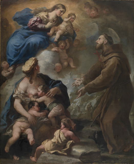 Luca Giordano - The Virgin and Child Appearing to Saint Francis of Assisi