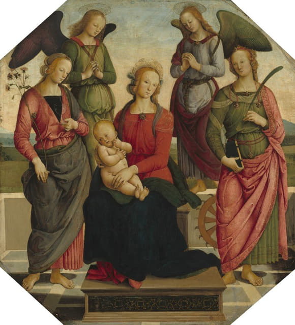 School of Perugino - Madonna and Child with Two Angels, Saint Rose and Saint Catherine of Alexandria