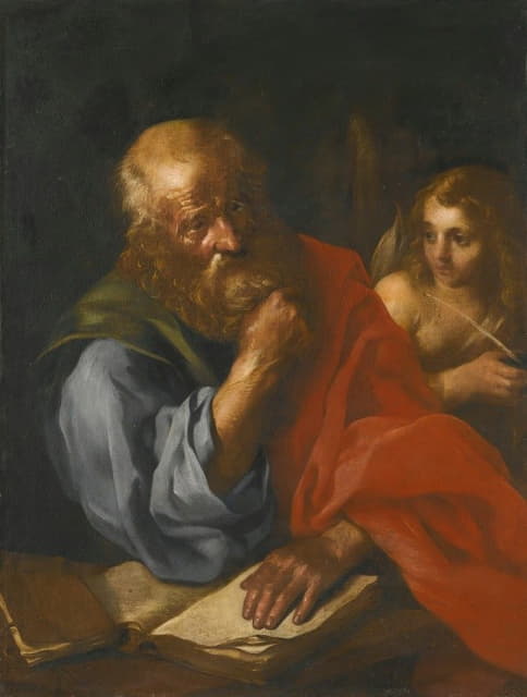 Bolognese School - An Apostle, Probably Saint Matthew, With An Angel