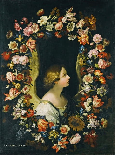 Francesco Caldei - A Flower Garland Surrounding The Angel Gabriel