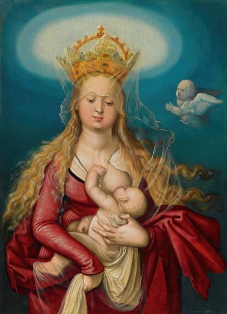 圣母玛利亚，作为天堂的女王，正在哺育婴儿基督
