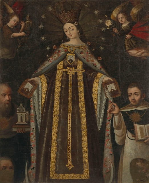 Cuzco School - The Virgin surrounded by saints and angels