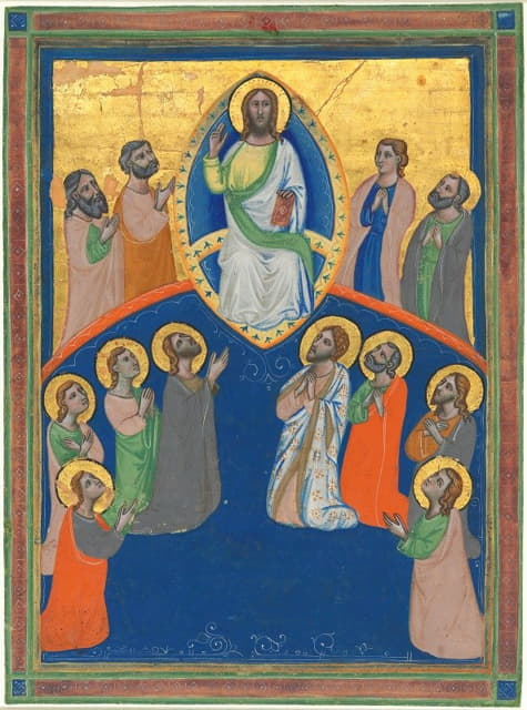 Workshop of Pacino di Bonaguida - Christ in Majesty with Twelve Apostles