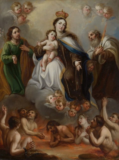 Juan Francisco de Aguilera - The Virgin of Carmen and the Souls of Purgatory with St. Joseph and the Prophet Elijah