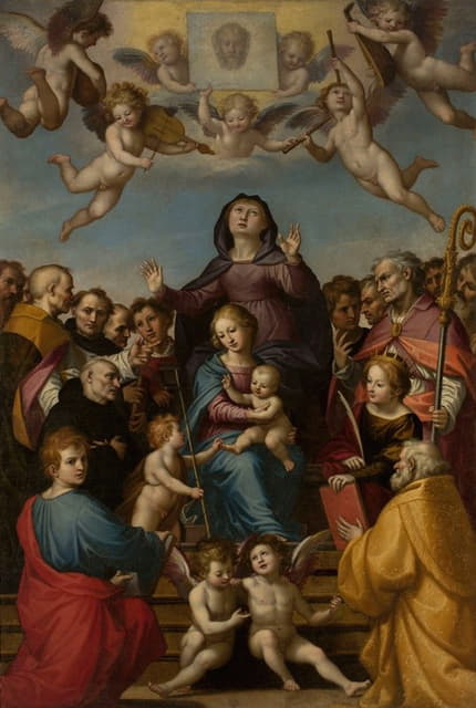 圣安妮与圣母玛利亚、圣子耶稣和崇拜中的圣徒