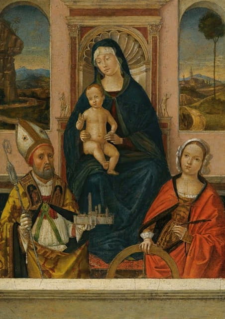 Bernardino di Bosio Zaganelli - The Madonna And Child Enthroned With Saints Petronius And Catherine Of Alexandria