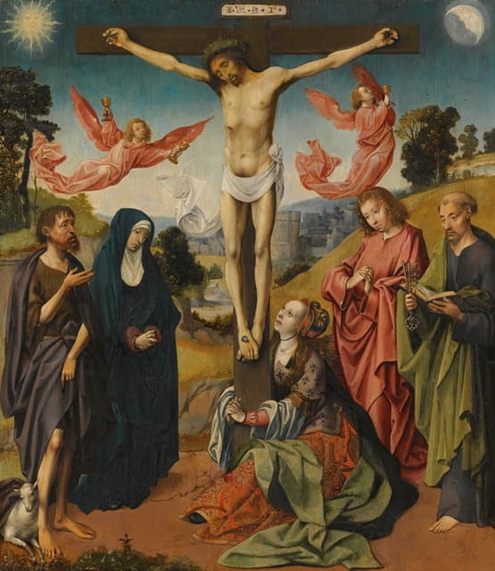 Cornelis Engebrechtsz - The Crucifixion With The Virgin Mary, Saints Mary Magdalene, John The Baptist, Peter, And An Unidentified Male Saint