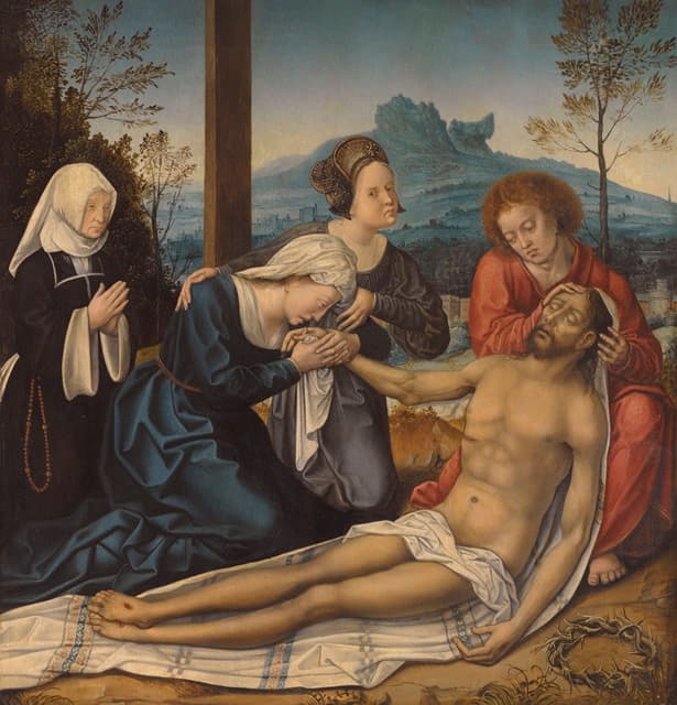 Studio of Bernard van Orley - The Lamentation Of Christ At The Foot Of The Cross, With A Donor