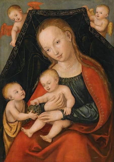 Workshop of Lucas Cranach the Elder - The Virgin And Child With St. John The Baptist And Two Angels