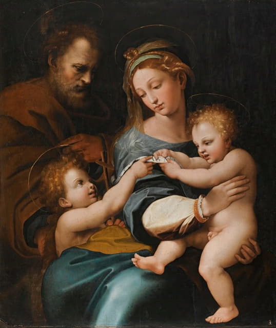 Workshop of Raffaello Sanzio - Holy Family With The Infant St. John The Baptist, Or ‘madonna Della Rosa’