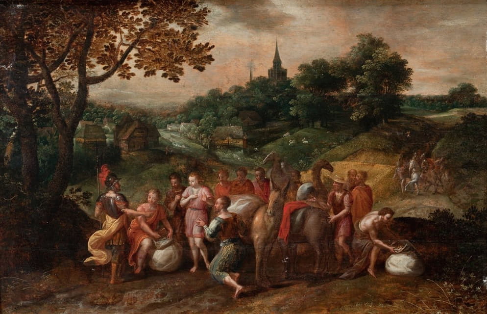 School of Hans Jordaens III - Joseph’s Brothers on Their Way to Buy Grain in Egypt in a Wooded Landscape