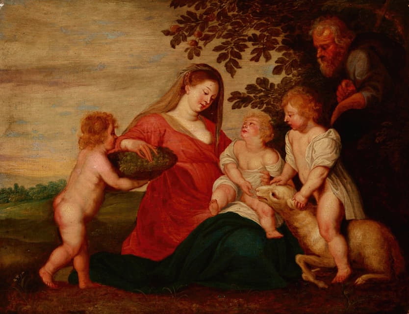 圣洁的家庭，婴儿圣约翰，施洗者和天使
