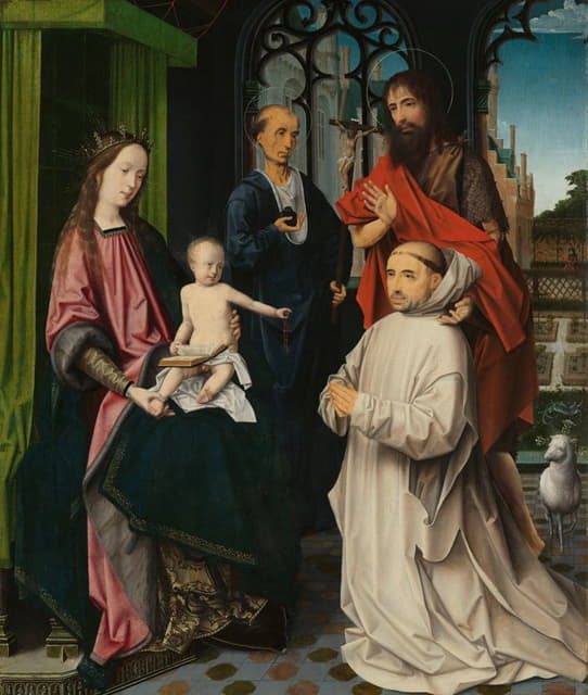Jan Provost - Virgin and Child Enthroned, with Saints Jerome and John the Baptist and a Carthusian Monk