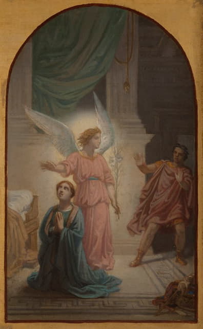 Sébastien Norblin de la Gourdaine - Maximien reculant à la vue de l’ange qui protège sainte Suzanne