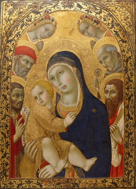 Sano di Pietro - Madonna and Child with Saints Jerome, John the Baptist, Bernardino and Bartholomew