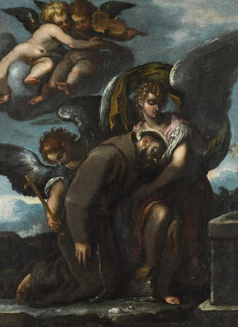 Veronese School - Saint Francis supported by angels