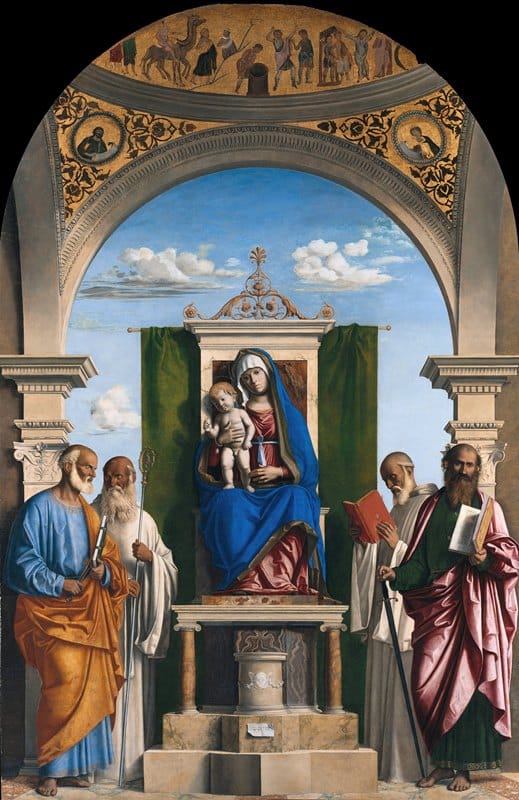 Giovanni Battista Cima da Conegliano - Enthroned Madonna with Child and SS Peter, Romualdus, Benedict and Paul