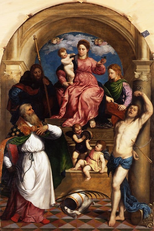 Paris Bordone - Madonna with Child Enthroned and Saints