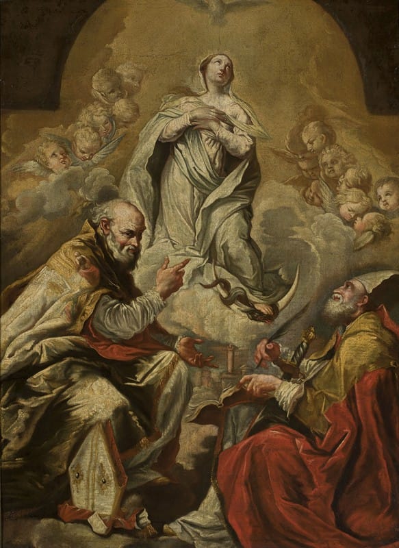 Giovanni Antonio Burrini - Adoration of Virgin Mary by St. Petronius and Dionysius the Areopagite