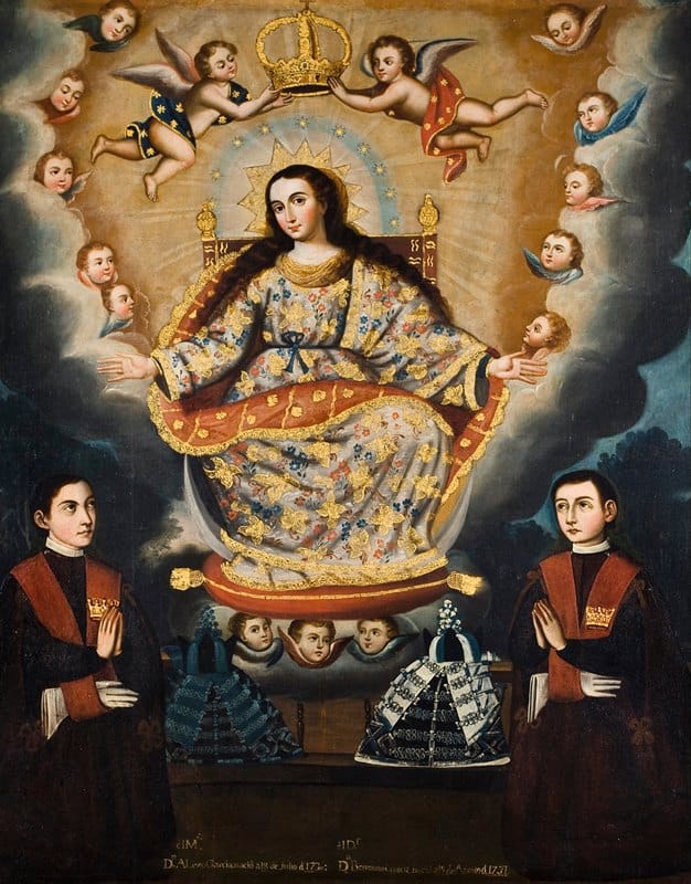 Marcos Zapata y taller - Seated Madonna with Graduation of the García Brothers