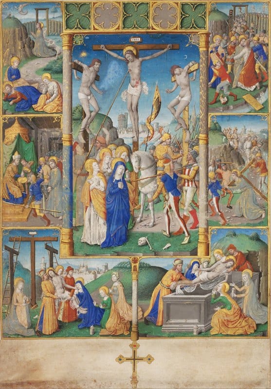 Master of Jacques de Besançon - The Crucifixion with Six Passion Stories