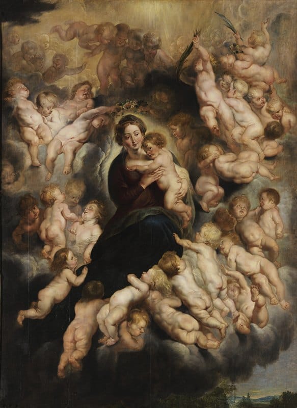 Workshop of Peter Paul Rubens - Maria mit Kind im Engelskranz