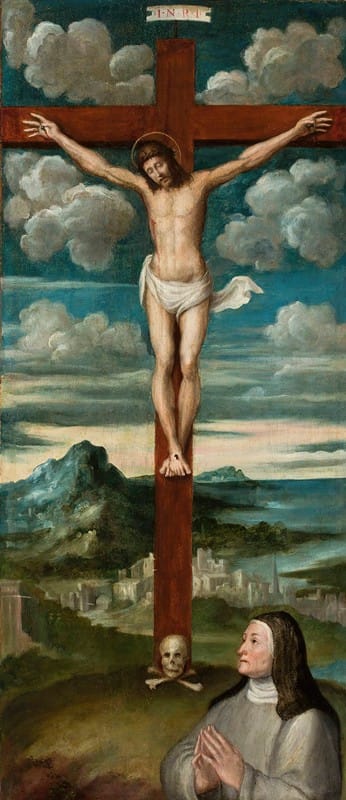 Anonymous - Crucifixion with the bust of a praying nun
