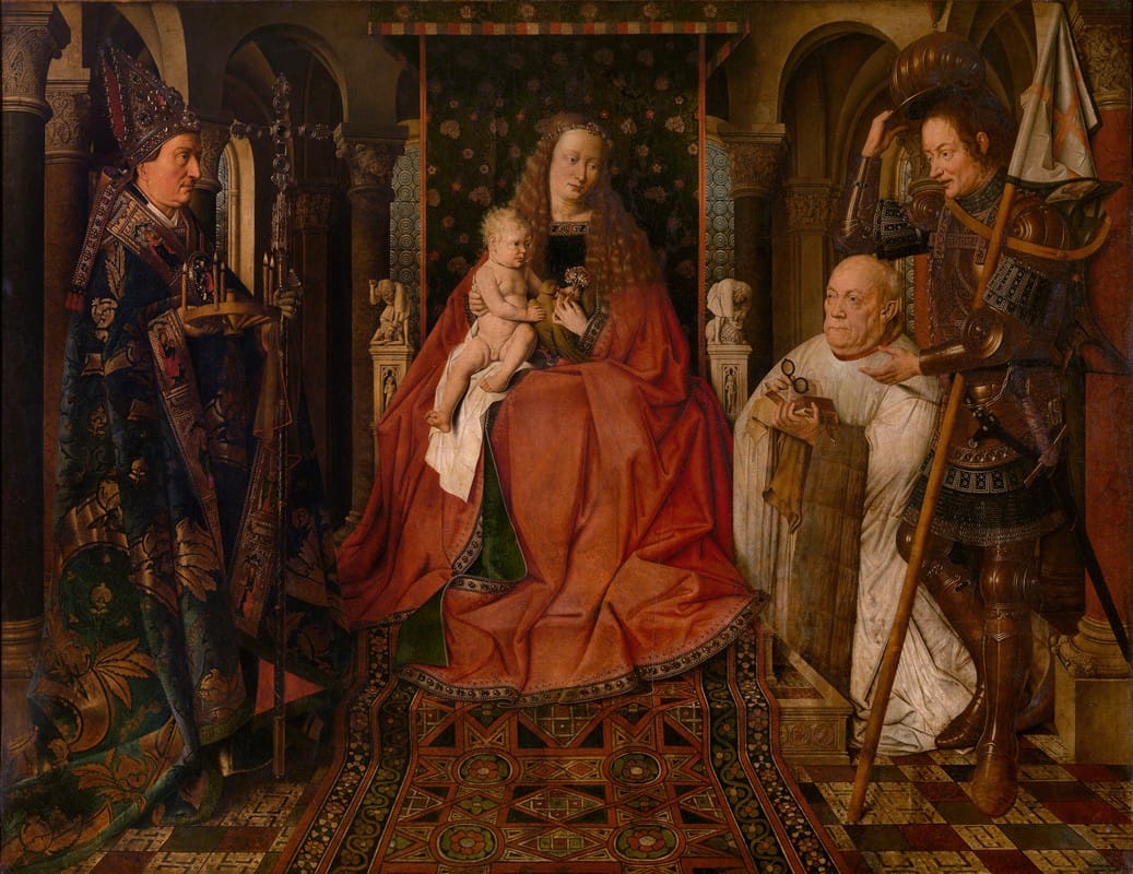 Jan van Eyck - Madonna Surrounded by Saint George, Saint Donatianus of Reims and the Donor Canon Van der Paele