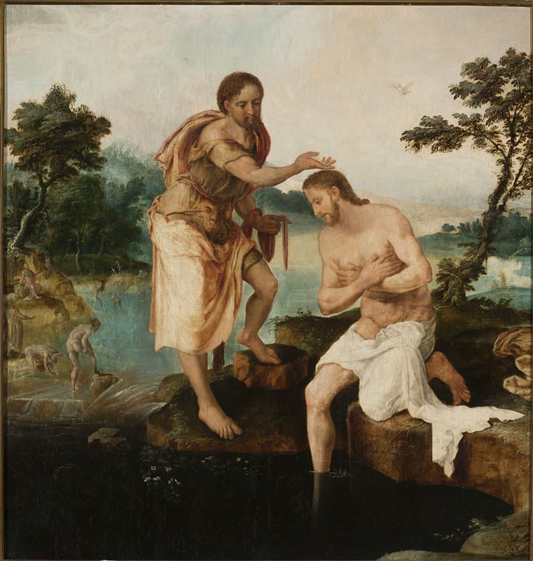 Maerten van Heemskerck - Baptism of Christ (Matthew 3-13-17, Mark 1-9-11, Luke 3-21-22)