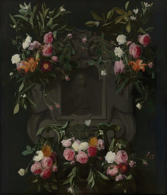 斯塔德霍尔德国王威廉三世（1650-1702）的肖像，周围有花环