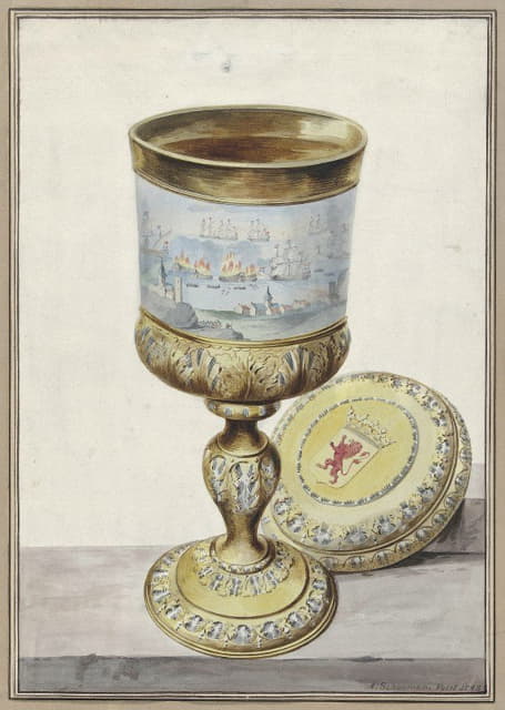 Aert Schouman - Golden cup with lid