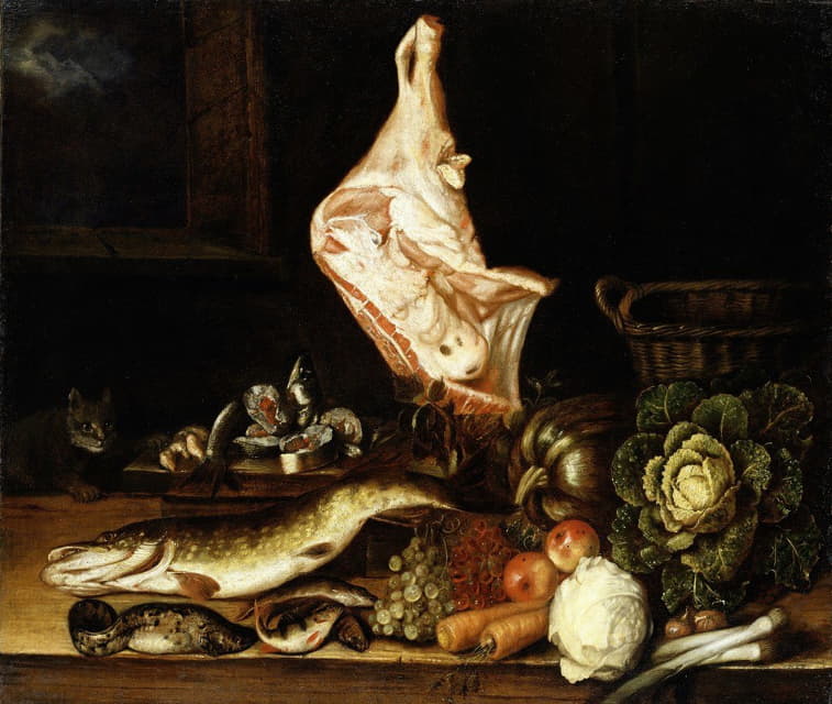 Christian von Thum - Still Life with a Joint of Veal, Greens and Fish