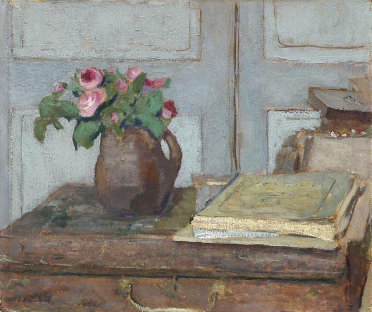 画家的颜料盒和苔藓玫瑰