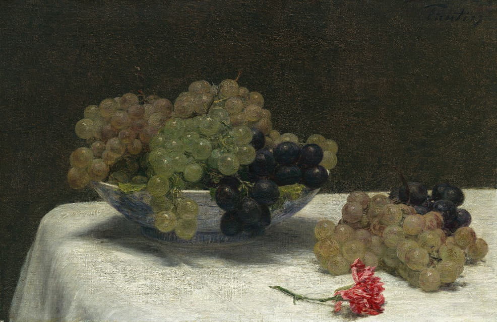 葡萄和康乃馨的静物画