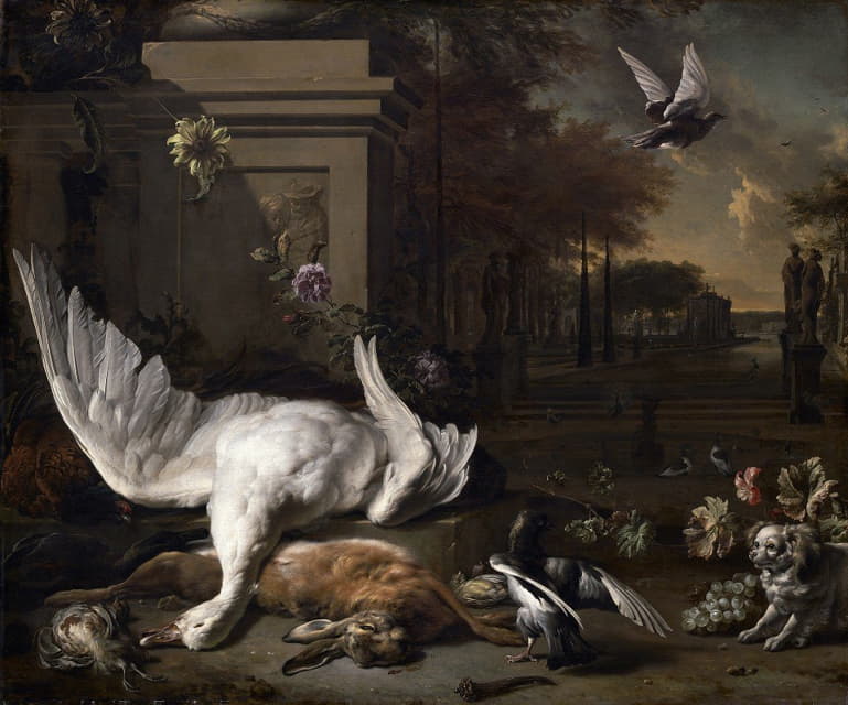 Jan Weenix - Still Life with Swan and Game before a Country Estate