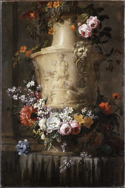 Jean-Baptiste Monnoyer - Marble Vase with Garland of Flowers