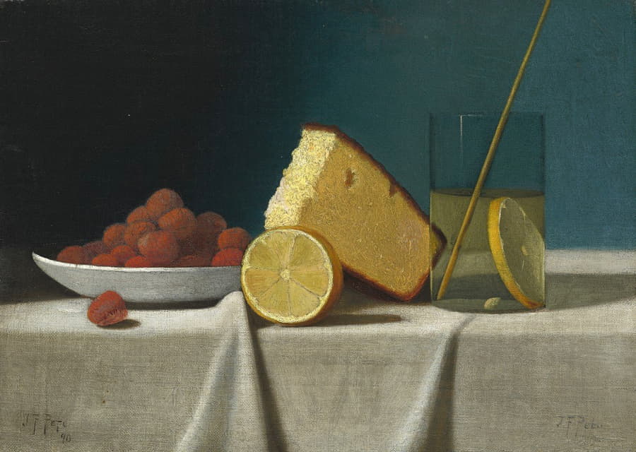 John Frederick Peto - Still Life with Cake,Lemon Strawberries and Glass