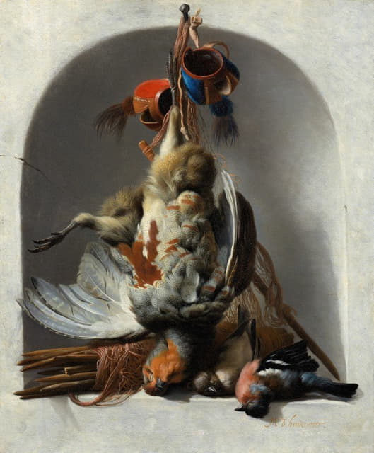 Melchior d'Hondecoeter - Still Life with Birds and Hunting Gear in a Niche