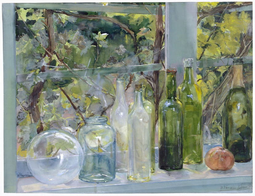 Menso Kamerlingh Onnes - Windowsill with Bottles, a Glass Globe and an Apple