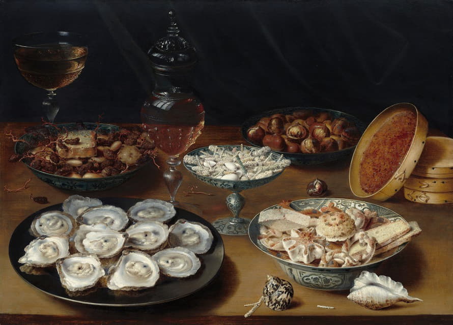 Osias Beert the Elder - Dishes with Oysters,Fruit and Wine