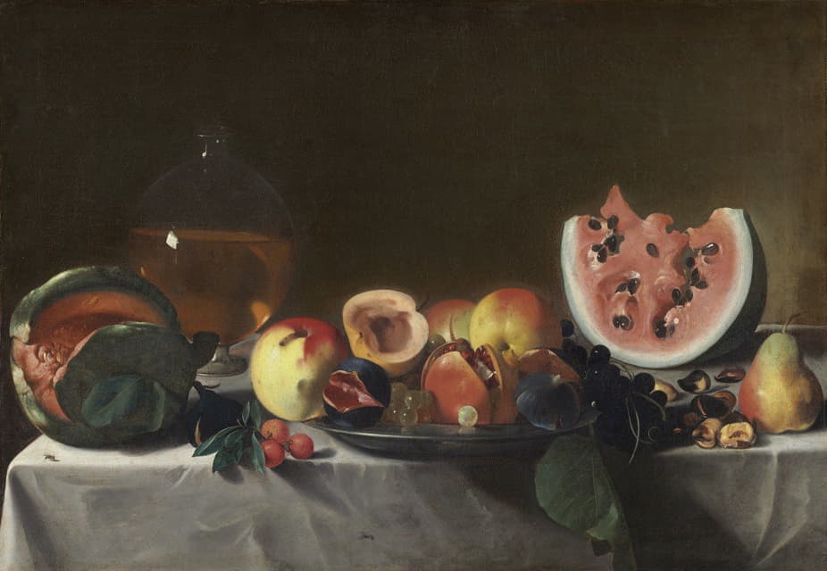 水果和水瓶的静物画