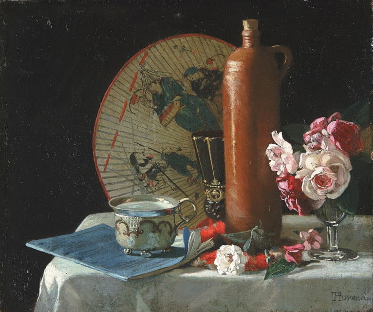 Thomas Hovenden - Still Life with Fan and Roses