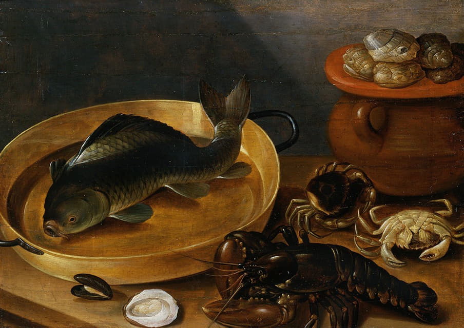 Anonymous - Kitchen Still Life with a Carp and Shellfish