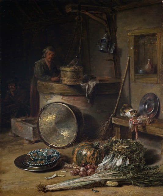 Willem Kalf - Peasant Interior with Woman at a Well