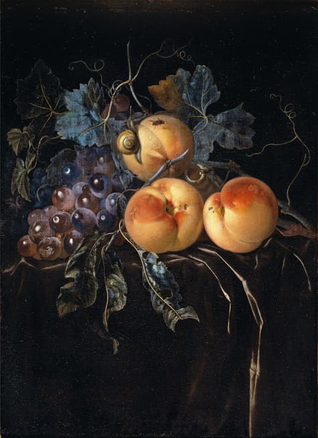 桃子和葡萄的静物画