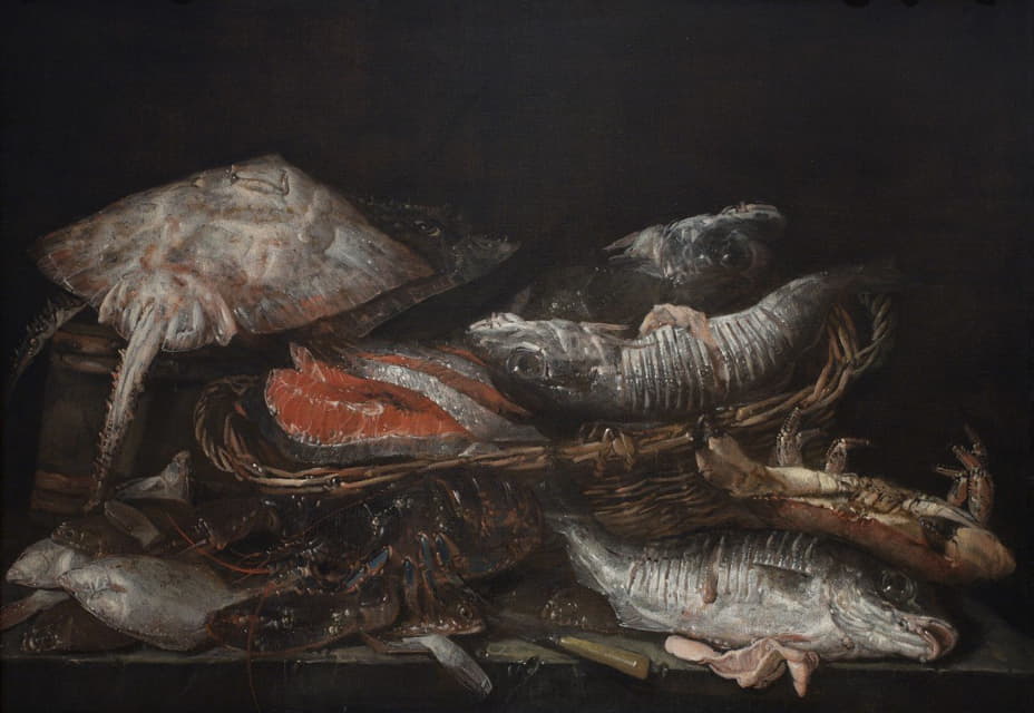 Abraham van Beyeren - Still Life With Fish On A Stone Table