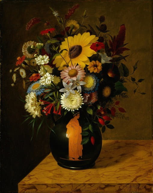 Adolf Senff - An Antique Terracotta Vase With Flowers