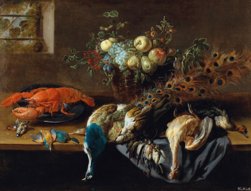 Adriaen van Utrecht - A Peacock, Fruit, Boiled Lobster And A Prey Of Birds