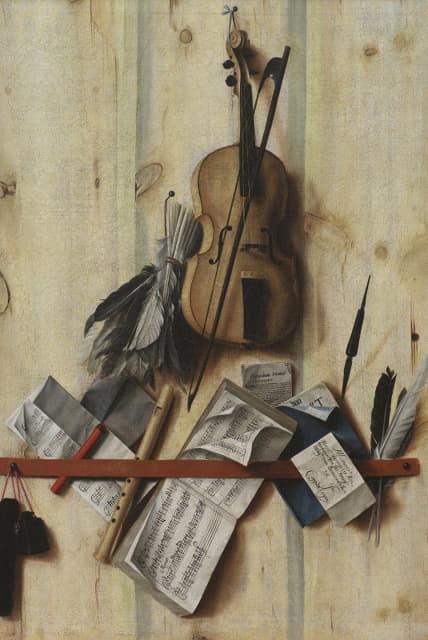 Cornelius Norbertus Gijsbrechts - Trompe L’oeil With Violin, Music Book And Recorder