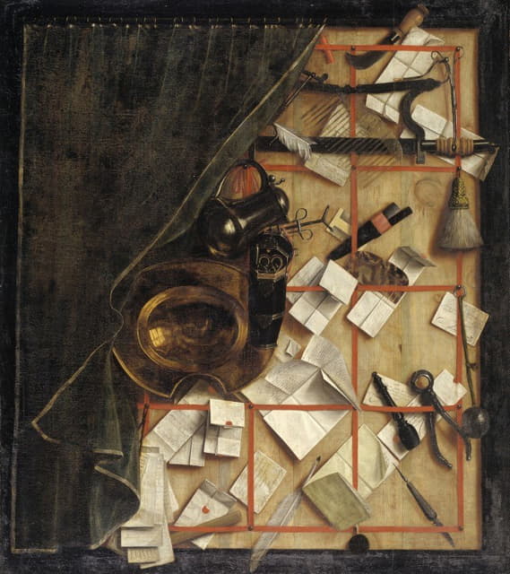 Cornelius Norbertus Gijsbrechts - Trompe L’oeil. Letter Rack With A Barber-Surgeon’s Instruments